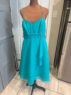 Alfred Angelo Teal Spaghetti-Strap Midi Dress